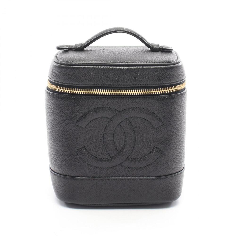 CHANEL Black Caviar Leather Logo Bag